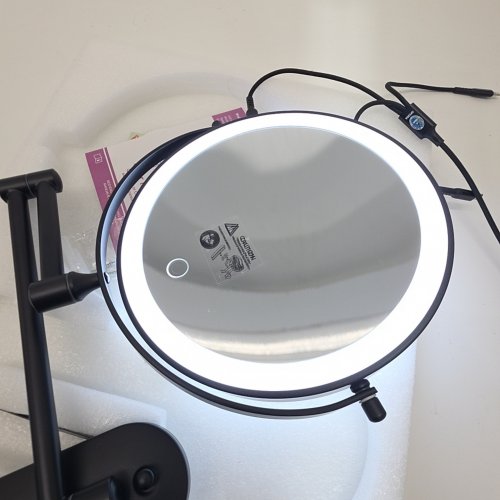 AUXMIR DOUBLE SIDED WALL MOUNTED LED MAKEUP MIRROR WITH LED LIGHTS - 1X AND 30X MAGNIFYING - 8" - BLACK (MODEL: X-8CB) image 2