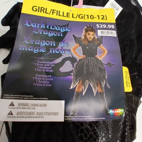 3PC GIRLS PALAMON DARK MAGIC DRAGON COSTUME - LARGE (10-12) - BLACK (STYLE: 40943BK) image 3