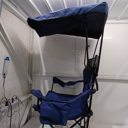 OVERMONT FOLDING CAMPING CHAIR WITH COOLER POCKET AND CANOPY/SUN SHADE - 330 LBS MAX - BLUE/GREY image 3