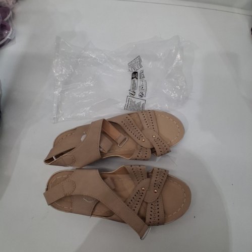 WOMEN'S EYELET PERFORATED ANKLE STRAP SANDALS - 10.5-11 - TAUPE image 5