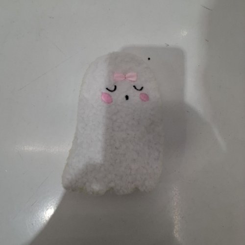 WOODEN GHOST DECORATION BLOCK - 6" - WHITE / PINK image 2