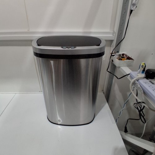 BESTOFFICE SENSORED LID TRASH CAN - 13 GAL - BLACK / SILVER image 3