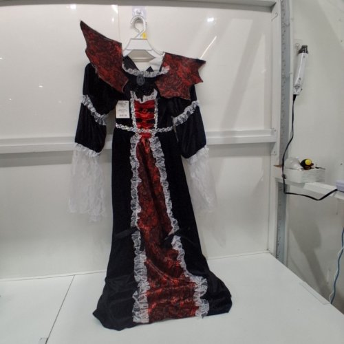 GIRL'S QUEEN OF THE DEAD DRESS WITH COLLAR - MEDIUM 8-10 - BLACK / RED (ITEM: 14977M) image 3