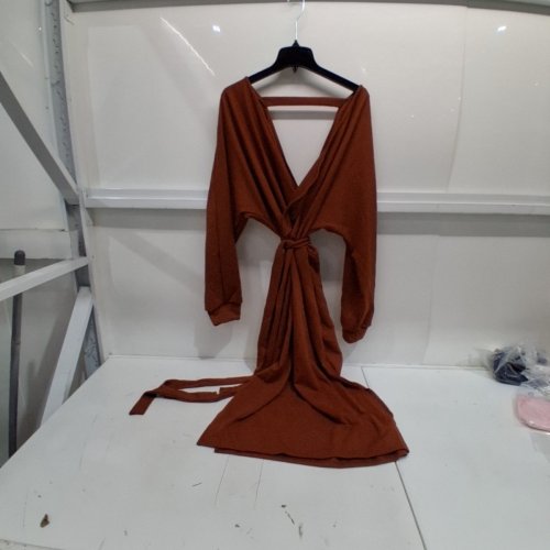 KNITTED SWEATER MIDI DRESS WITH BELT - LARGE - RUST BROWN image 2