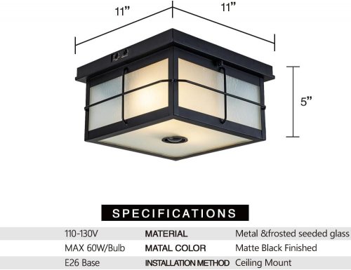 MOTION SENSOR OUTDOOR FLUSH MOUNT CEILING LIGHT WITH FROSTED GLASS - 110-120 V 60HZ - BLACK (MODEL: FTL-QW-064) image 2