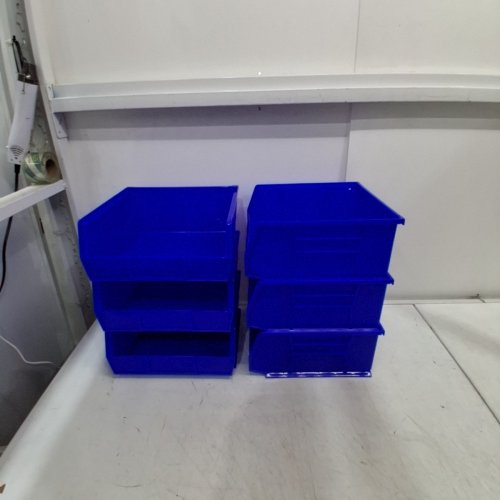 6PK AKRO-MILS AKROBINS STACKABLE PLASTIC STORAGE BINS - 8.5" X 14" X 7" - BLUE image 2