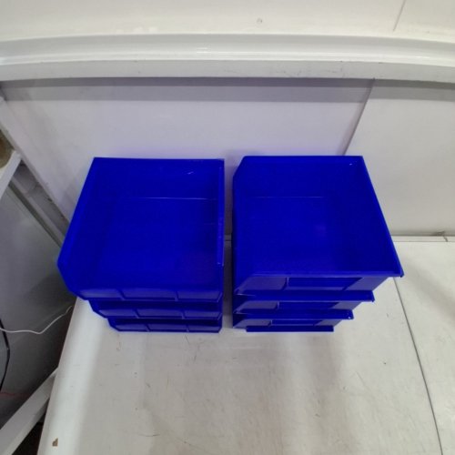 6PK AKRO-MILS AKROBINS STACKABLE PLASTIC STORAGE BINS - 8.5" X 14" X 7" - BLUE image 3
