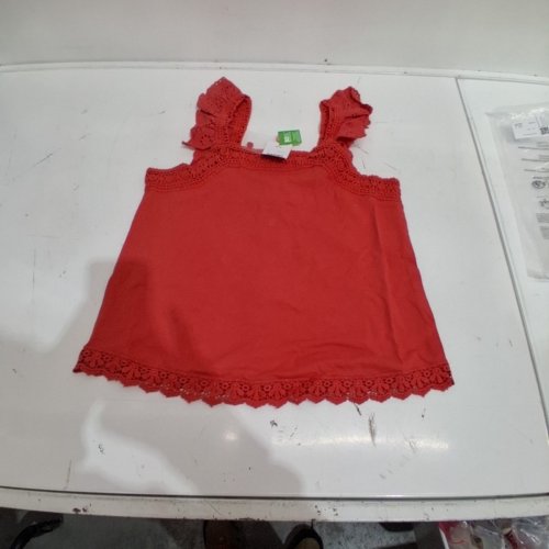 WOMEN'S LACE TRIM TANK TOP WITH BACK BUTTONS - EXTRA SMALL - RED image 2