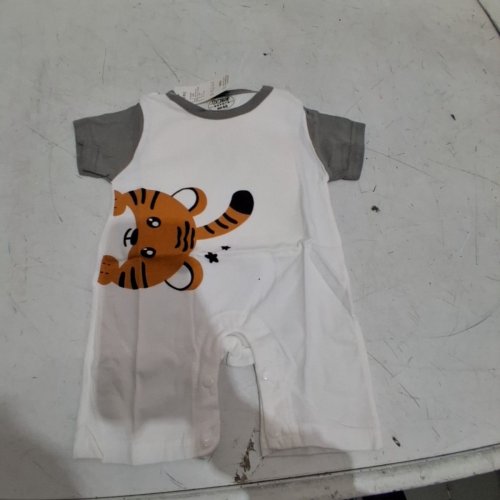 TIGER PRINT BABY SHORT SLEEVE ROMPER - 66 - WHITE AND GRAY image 2