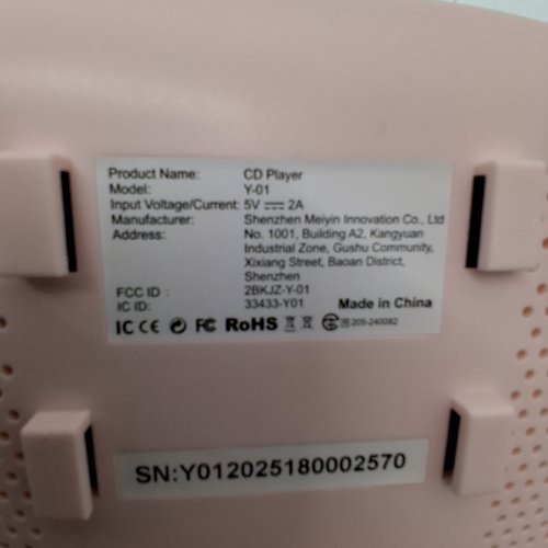 PORTABLE CD PLAYER WITH BLUETOOTH AND SPEAKERS - 5 V- 2A - PINK (MODEL: Y-01) image 3