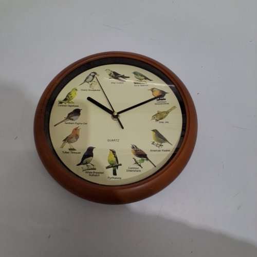 QUARTZ VINTAGE STYLE SINGING BIRD CLOCK - HOURLY BIRD CALLS - 10" - BROWN image 2