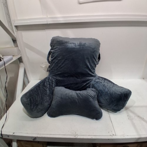 SLIGUY PLUSH BACK REST PILLOW WITH HEADREST & POCKETS - 23.5"X40" - GREY image 2