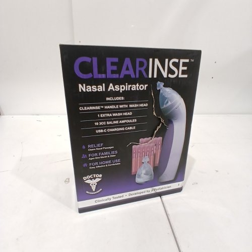 CLEARINSE USB-C RECHARGABLE ELECTRIC NASAL ASPIRATOR STARTER KIT WITH 2 WASH HEADS AND 10 SALINE PODS - PURPLE/WHITE (MODEL: CR-SK) image 2