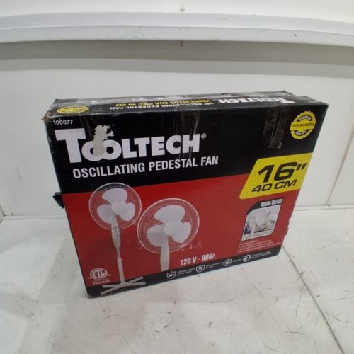 TOOLTECH 3-SPEED OSCILLATING PEDESTAL FAN - 16" - WHITE (MODEL: 100077) image 4