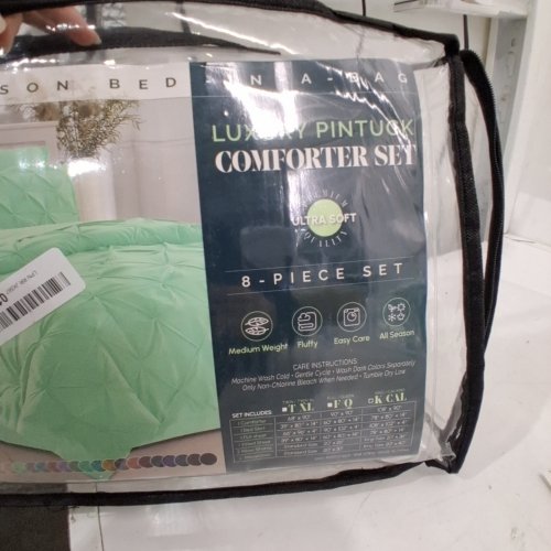 8PC PINTUCK MICROFIBER COMFORTER SET - KING/CALIFORNIA KING - MINT GREEN image 2