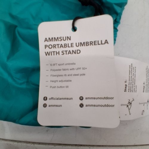 AMMSUN PORTABLE UMBRELLA WITH STAND - 6.5FT - TURQUOISE (MODEL:AM76008-SPORT) image 2