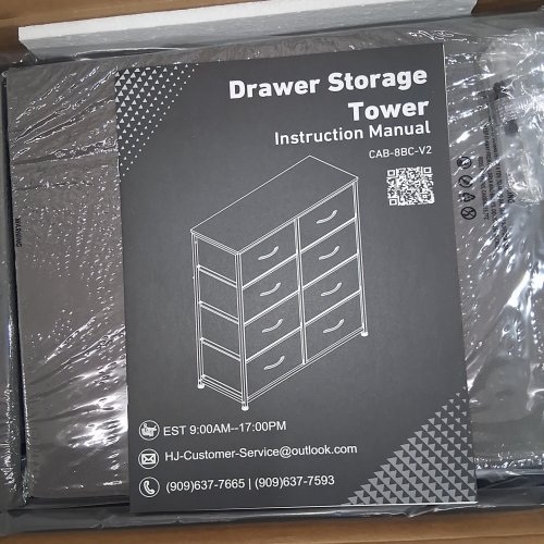 SOMDOT 8 DRAWER TALL DRESSER WITH FABRIC BINS - 31.5" X 12" X 36.5" - BLACK/GREY - (MODEL:CAB-8BC-V2-GY) image 3