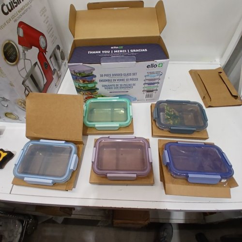 10PC ELLO GLASS MEAL PREP CONTAINERS WITH AIRTIGHT LIDS - 3.4 CUPS - MULTICOLOR/CLEAR (MODEL: 1839864) image 2