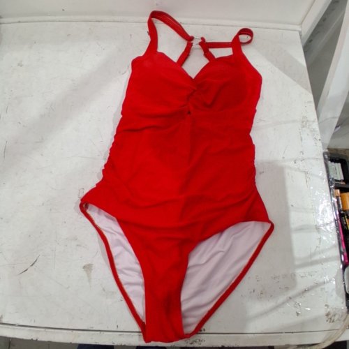 WOMEN'S RUCHED ONE-PIECE SWIMSUIT - LARGE - RED image 2