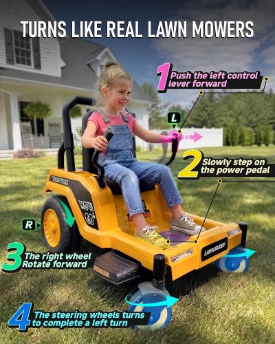 BLITZSHARK KID'S ZERO TURN TOY LAWN MOWER RIDE WITH REMOTE CONTROL - 12V, 3MPH, 77LBS MAX - YELLOW - (MODEL: P30-12V) image 2