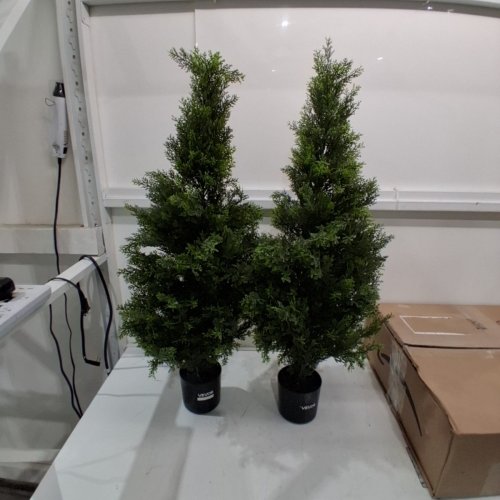 2PK ARTIFICIAL POTTED CEDAR TOPIARY TREES - 36" - GREEN/BLACK (MODEL: SM-BS-90) image 3