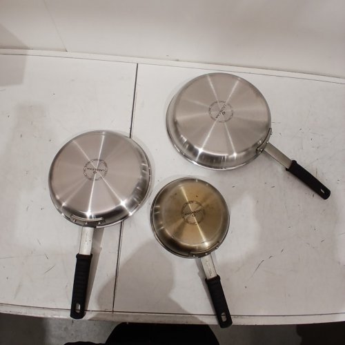 3PC LAGOSTINA RISTORANTE PROFESSIONAL 3PLY CLAD PLASMA NON-STICK SKILLET SET - 8"/10"12" - BLACK/STAINLESS STEEL (MODEL: L888040103) image 6