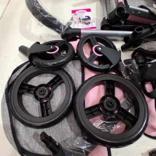 XEO ADJUSTABLE REVERSIBLE HANDLE BABY STROLLER WITH BAG FOR DOLLS - GREY/PINK (MODEL: 17033AA) image 3