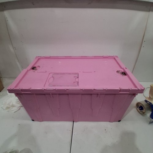 FEDEX DISTRIBUTION CONTAINER TOTE WITH HINGED LID AND LOCKS - PINK image 2