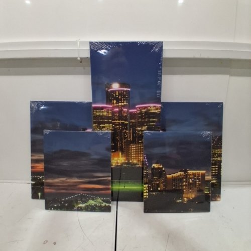 5PC DETROIT CITYSCAPE WALL ART PANELS - 24" X 10" - MULTICOLOUR image 2