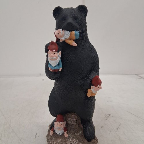 GNOMES IN TROUBLE WITH BEAR STATUE -10" - BLACK image 2