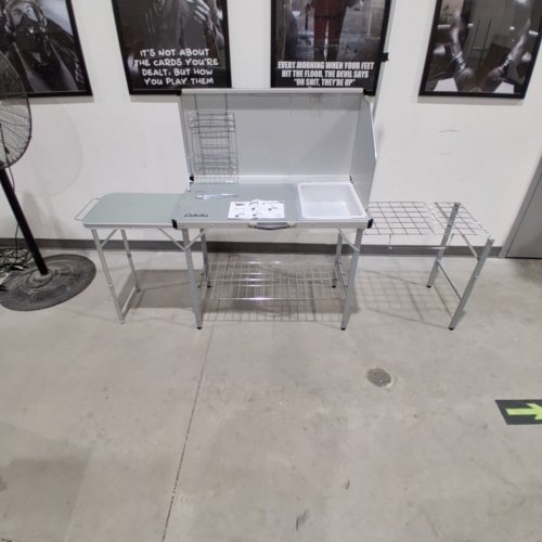 BPS DELUXE CAMP KITCHEN FOLD-OUT TABLE SET - 84" X 20" X 30" - SILVER/BLACK image 2