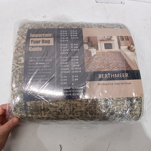 BERTHMEER NON-SLIP DISTRESSED WASHABLE RUNNER RUG - 2FT X 8FT - DISTRESSED GREEN image 2