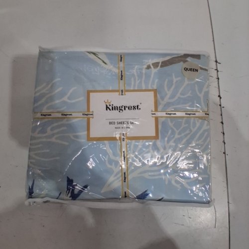 4PC KINGREST PATTERNED BED SHEET SET - FLAT SHEET, FITTED SHEET AND 2 PILLOWS - QUEEN - BLUE image 3