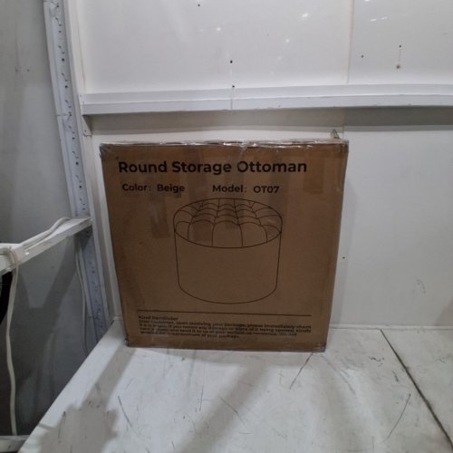 MODERN UPHOLSTERED ROUND STORAGE OTTOMAN - 23" - BEIGE (MODEL: OTO7) image 4