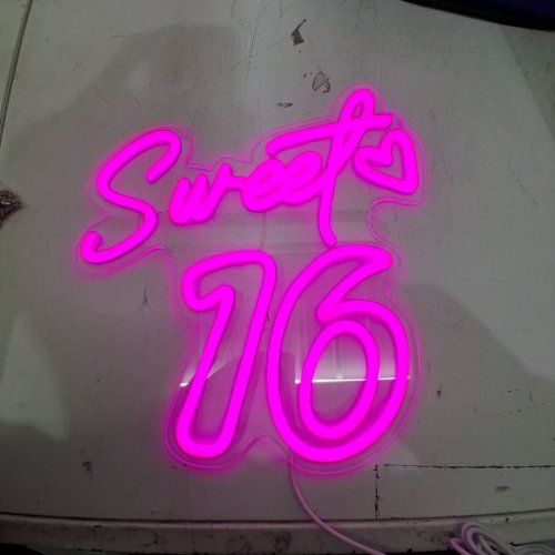 KADAFAGO LIGHT UP SWEET 16 NEON WALL DECOR SIGN WITH DIMMABLE SWITH AND USB POWERED - PINK image 2