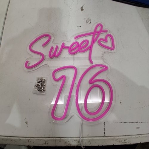 KADAFAGO LIGHT UP SWEET 16 NEON WALL DECOR SIGN WITH DIMMABLE SWITH AND USB POWERED - PINK image 3