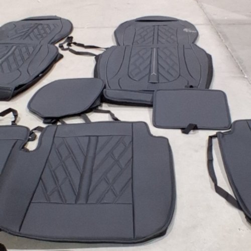 7PC AUTOMOTIVE PU LEATHER DIAMOND PATTERN SEAT COVER SET - FITS SELECT MODELS - BLACK image 5