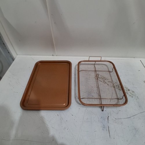 2PC CRISPER TRAY XL NON-STICK TITAMIUM COPPER BASKET WITH TRAY - 10"X13'- BRONZE image 2