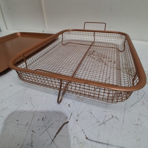 2PC CRISPER TRAY XL NON-STICK TITAMIUM COPPER BASKET WITH TRAY - 10"X13'- BRONZE image 3