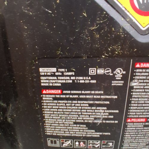 CRAFTSMAN ELECTRIC LAWN MOWER - 13AMP - 120V - RED (MODEL: CMEMW213) image 2