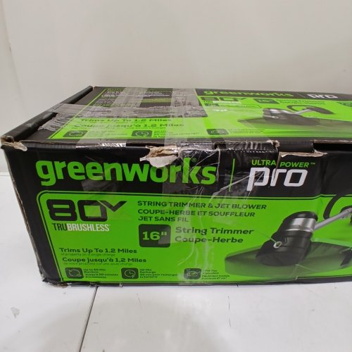 4PC GREENWORKS STRING TRIMMER & BRUSHLESS BLOWER COMBO WITH BATTERY AND CHARGER - 80V - GREEN/BLACK (MODEL: 1694266) image 5
