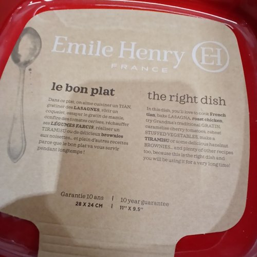 EMILE HENRY GRAND CRU RECTANGULAR OVEN DISH - 9.5" X 11" - RED image 2