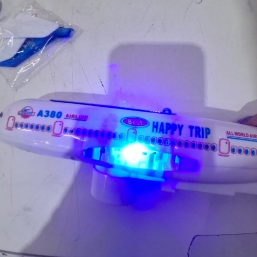 TOYSERY FLASHING ELECTRONIC TOY AIRPLANE WITH LIGHTS & SOUNDS - 12" - WHITE/BLUE (MODEL: A380) image 2