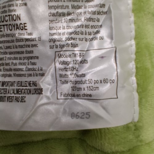 JET'S HOME HEATED ELECTRIC THROW BLANKET WITH 5 HEAT LEVELS - 50" X 60" - GREEN (MODEL: TW1-B-F) image 5