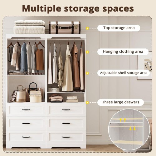 IRONCK FREESTANDING MODERN ARMOIRE WARDROBE WITH ADJUSTABLE SHELVES - 78.9" X 16.2" X 23.6" - WHITE (MODEL: HK-YG-07) image 4