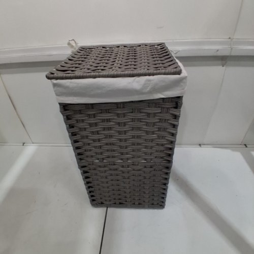 SQUARE WICKER LAUNDRY BASKET - 23" X 13" X 13" - GREY image 2
