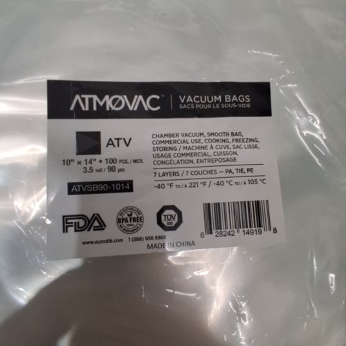 100PK ATMOVAC VACUUM SEAL BAGS - 3.5MIL - 10" X 14" - CLEAR (MODEL: 1708935) image 2