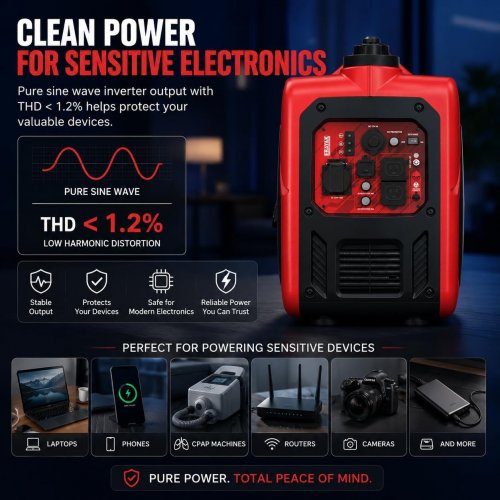 ERAYAK PORTABLE INVERTER GENERATOR FOR EMERGENCY POWER BACKUP - 4500W - RED (MODEL: 4500P) image 2