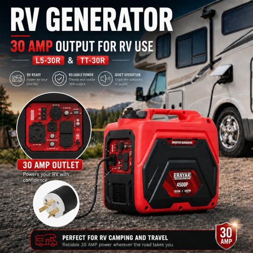 ERAYAK PORTABLE INVERTER GENERATOR FOR EMERGENCY POWER BACKUP - 4500W - RED (MODEL: 4500P) image 5