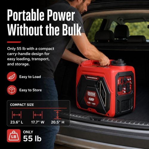 ERAYAK PORTABLE INVERTER GENERATOR FOR EMERGENCY POWER BACKUP - 4500W - RED (MODEL: 4500P) image 6